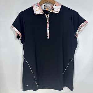 Nancy Lopez DeLux Dri Womens Black Flamingo Print Golf Polo Shirt Size M